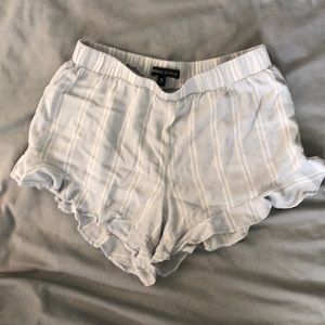 Blue and White Striped Flowy Shorts